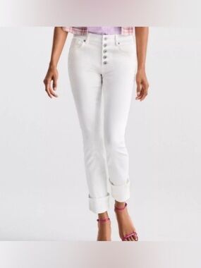 CABI White Button Fly Straight Leg Jean Size 8 Style # 6284. Gently used.